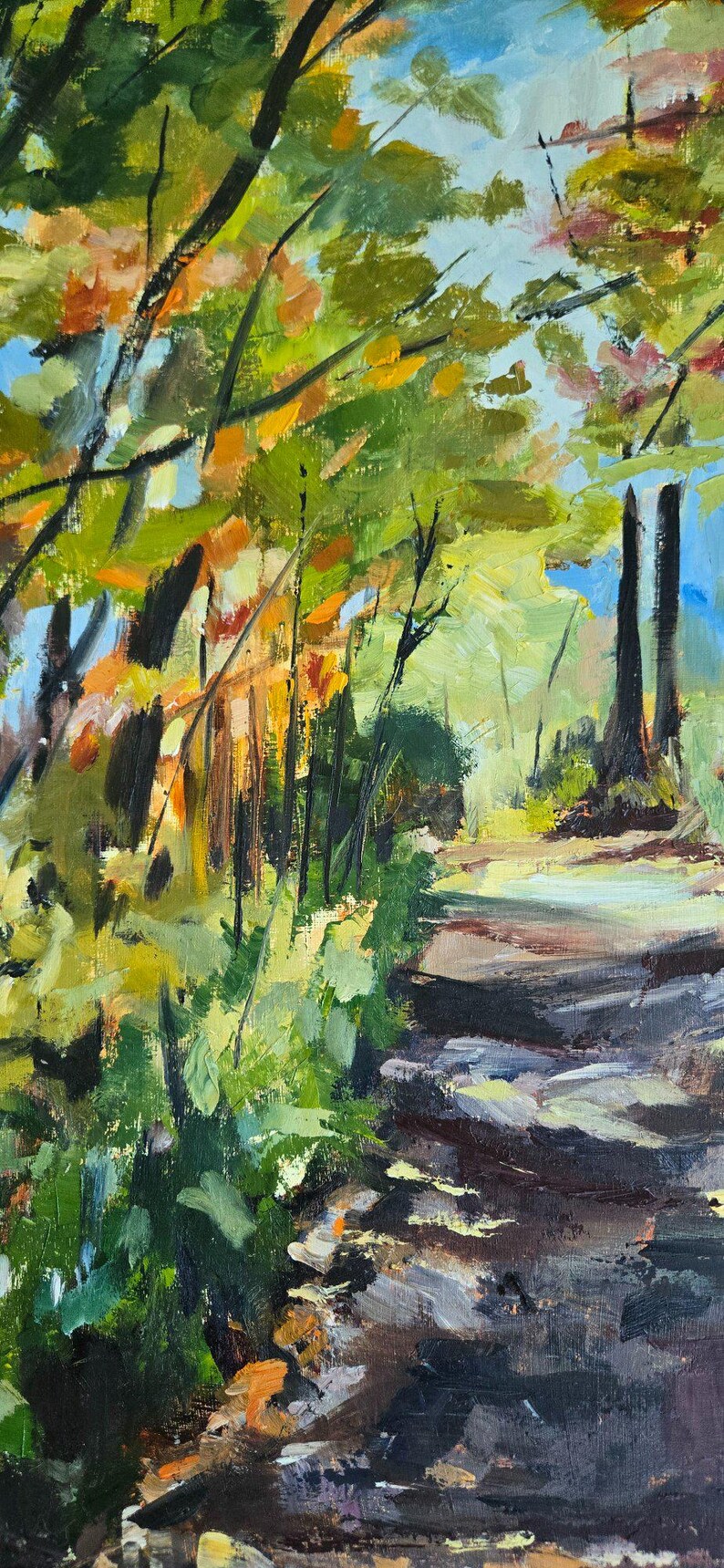 Original Oil Painting on cradled board, not a print. Autumn scene, Centenial Park Trail image 8