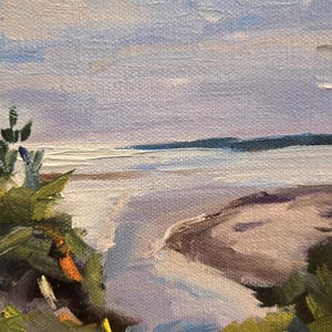 K&ouml;nnte beinhalten: Ein Gem&auml;lde, das eine Landschaft mit einem Fluss zeigt, der in die Ferne flie&szlig;t. Der Fluss ist von gr&uuml;nen B&auml;umen und B&uuml;schen umgeben. Der Himmel ist hellblau mit wei&szlig;en Wolken. Das Gem&auml;lde ist in einem lockeren, impressionistischen Stil gehalten.