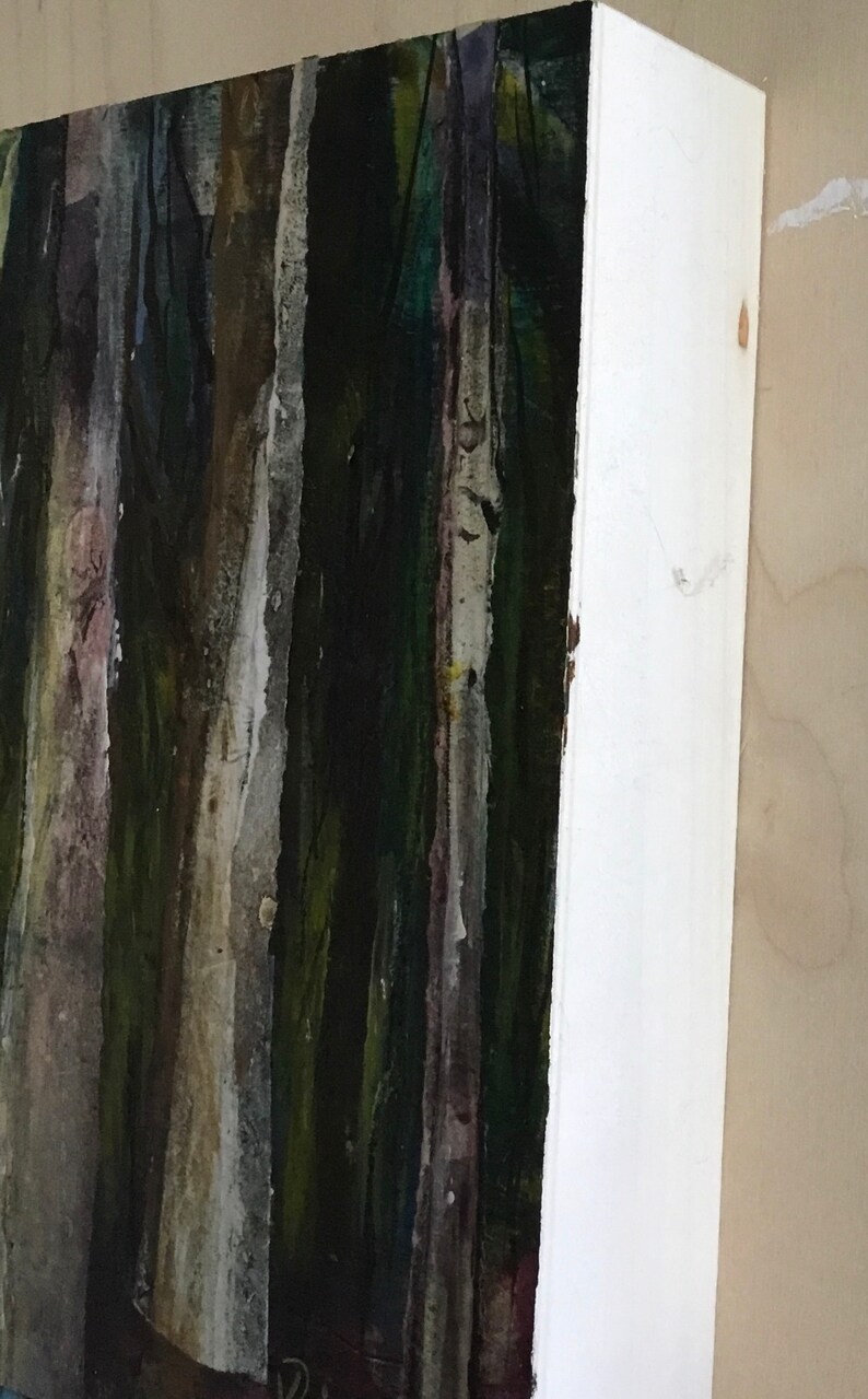 Small painting forest, trees, mixedmedia, on wood cradled panel bild 3