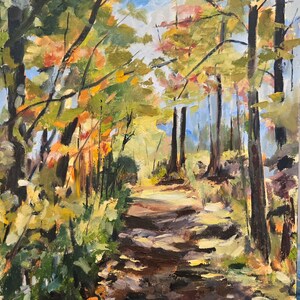 Original Oil Painting on cradled board, not a print. Autumn scene, Centenial Park Trail image 1