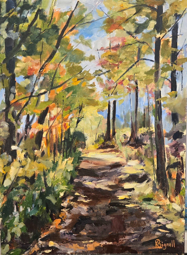 Original Oil Painting on cradled board, not a print. Autumn scene, Centenial Park Trail image 1