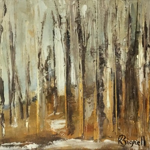 Original Oil and Cold Wax, ready to frame, winter trees, Golden Solidité