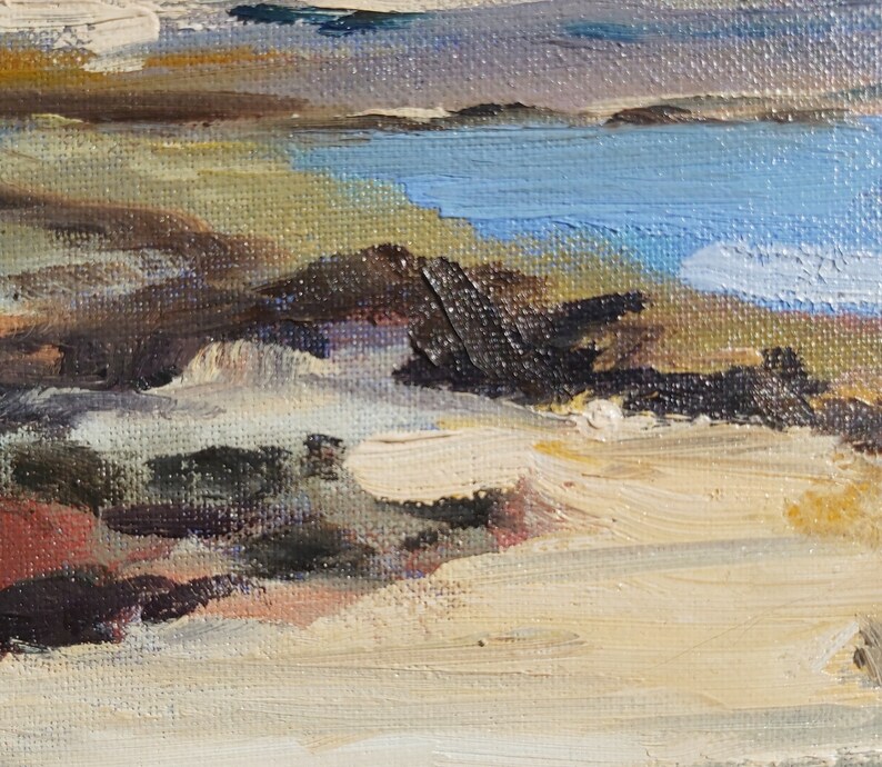 May include: Abstract painting with a blue, green, and brown color scheme. The painting features a textured surface and brushstrokes.