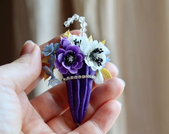 Flower Brooch For Women, Handmade Brooch, purple umbrella brooch, gift for her, unique brooch with flowers