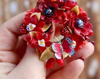 Handmade unique Flower Brooch For Women. Amazing colorful wreath brooch