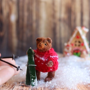 Christmas Teddy, Teddy bear mini teddy, teddy Christmas eve, Christmas gift, secret santa gift filler, Dollhouse Toy, collectible miniature image 2