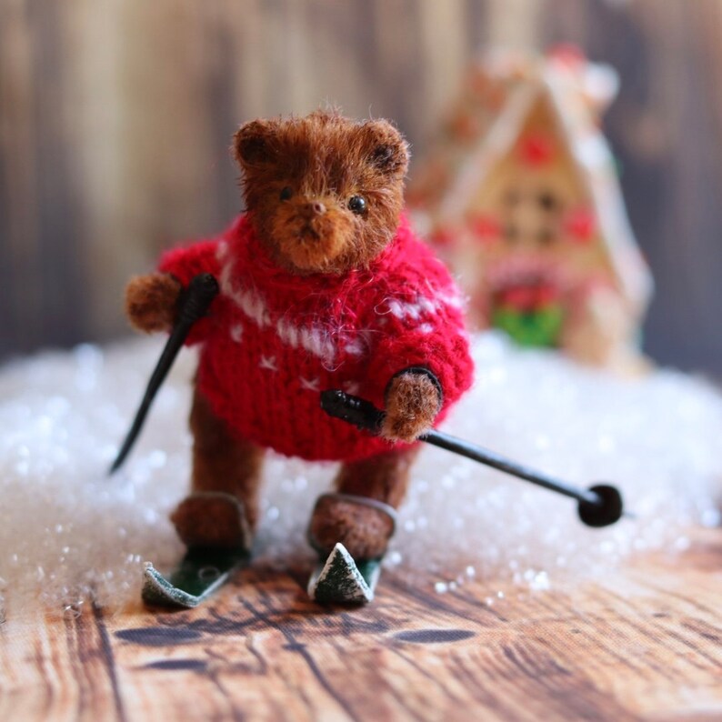 Christmas Teddy, Teddy bear mini teddy, teddy Christmas eve, Christmas gift, secret santa gift filler, Dollhouse Toy, collectible miniature image 8