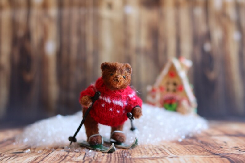 Christmas Teddy, Teddy bear mini teddy, teddy Christmas eve, Christmas gift, secret santa gift filler, Dollhouse Toy, collectible miniature image 10