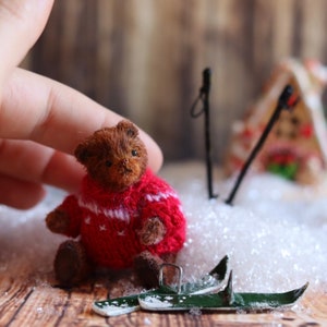 Christmas Teddy, Teddy bear mini teddy, teddy Christmas eve, Christmas gift, secret santa gift filler, Dollhouse Toy, collectible miniature image 5