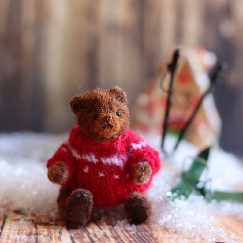 Christmas Teddy, Teddy bear mini teddy, teddy Christmas eve, Christmas gift, secret santa gift filler, Dollhouse Toy, collectible miniature image 1