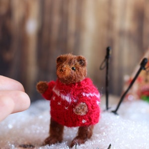 Christmas Teddy, Teddy bear mini teddy, teddy Christmas eve, Christmas gift, secret santa gift filler, Dollhouse Toy, collectible miniature image 3