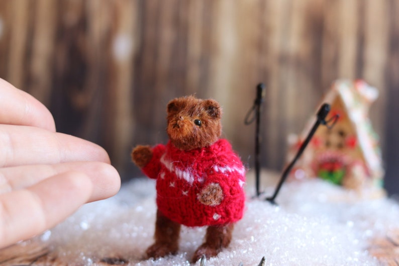 Christmas Teddy, Teddy bear mini teddy, teddy Christmas eve, Christmas gift, secret santa gift filler, Dollhouse Toy, collectible miniature image 3