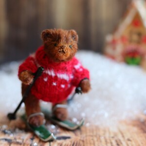Christmas Teddy, Teddy bear mini teddy, teddy Christmas eve, Christmas gift, secret santa gift filler, Dollhouse Toy, collectible miniature image 9