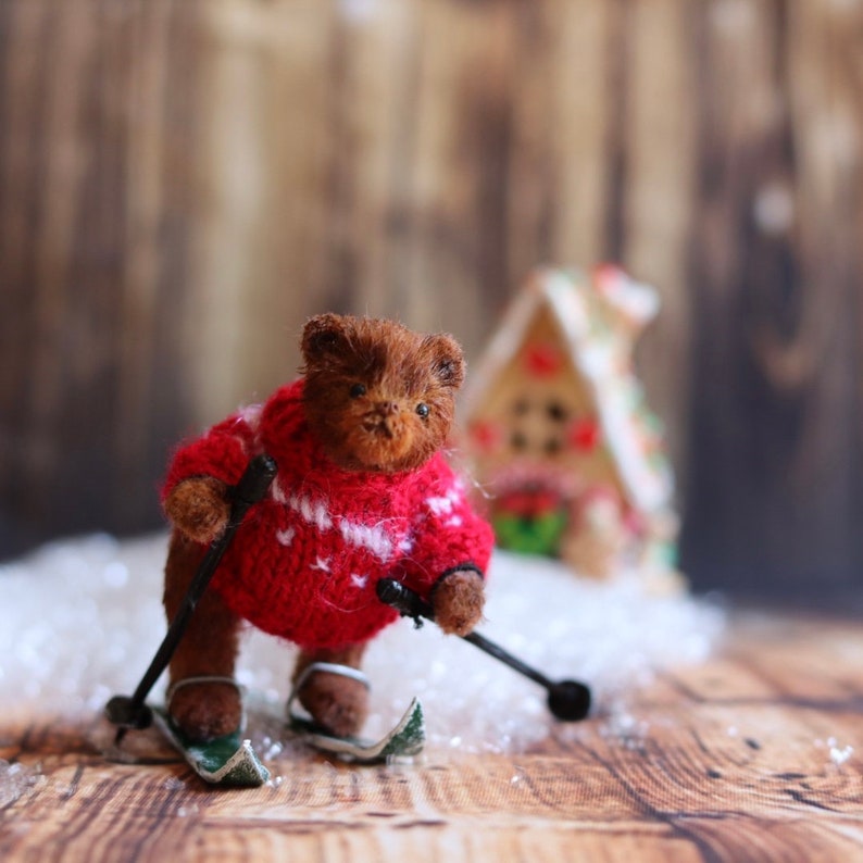 Christmas Teddy, Teddy bear mini teddy, teddy Christmas eve, Christmas gift, secret santa gift filler, Dollhouse Toy, collectible miniature image 7