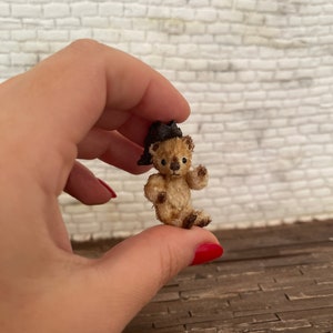 Mini Crochet Bear - Micro Miniature Tiny Crocheted Toy - Handmade OOAK Stuffed Bear Miniature - Dollhouse Toy