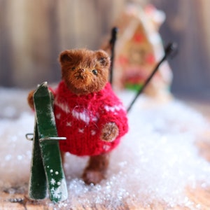 Christmas Teddy, Teddy bear mini teddy, teddy Christmas eve, Christmas gift, secret santa gift filler, Dollhouse Toy, collectible miniature image 4