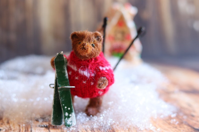Christmas Teddy, Teddy bear mini teddy, teddy Christmas eve, Christmas gift, secret santa gift filler, Dollhouse Toy, collectible miniature image 4