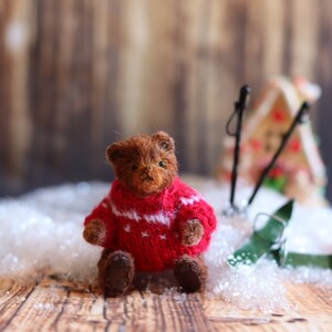 Christmas Teddy, Teddy bear mini teddy, teddy Christmas eve, Christmas gift, secret santa gift filler, Dollhouse Toy, collectible miniature image 6