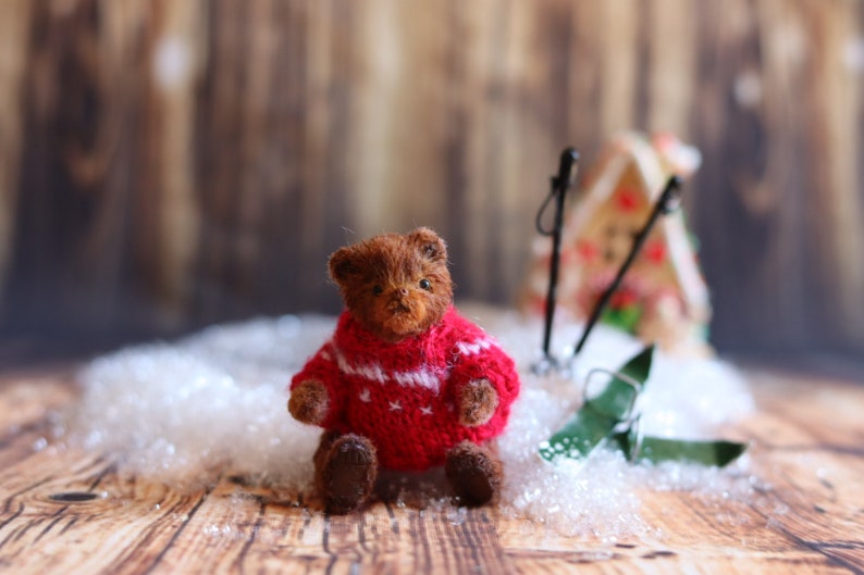 Christmas Teddy, Teddy bear mini teddy, teddy Christmas eve, Christmas gift, secret santa gift filler, Dollhouse Toy, collectible miniature image 6