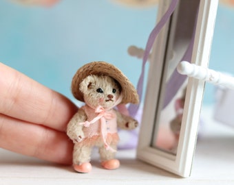 Mini Crochet Bear - Micro Miniature Tiny Crocheted Toy - Handmade OOAK Stuffed Bear Miniature - Dollhouse Toy