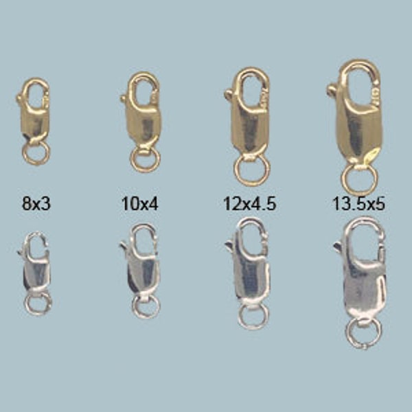 Lobster Claw Clasps in 925 Sterling Silver and Yellow Gold Filled.  Heavy Weight.  Sold with Jump Rings