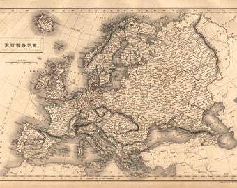 Europe Map Original Antique 1847