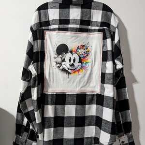 MICKEY MOUSE : Handcrafted Shacket Flannel Plaid Button Down with Vintage T-shirt! Handmade One of a Kind!