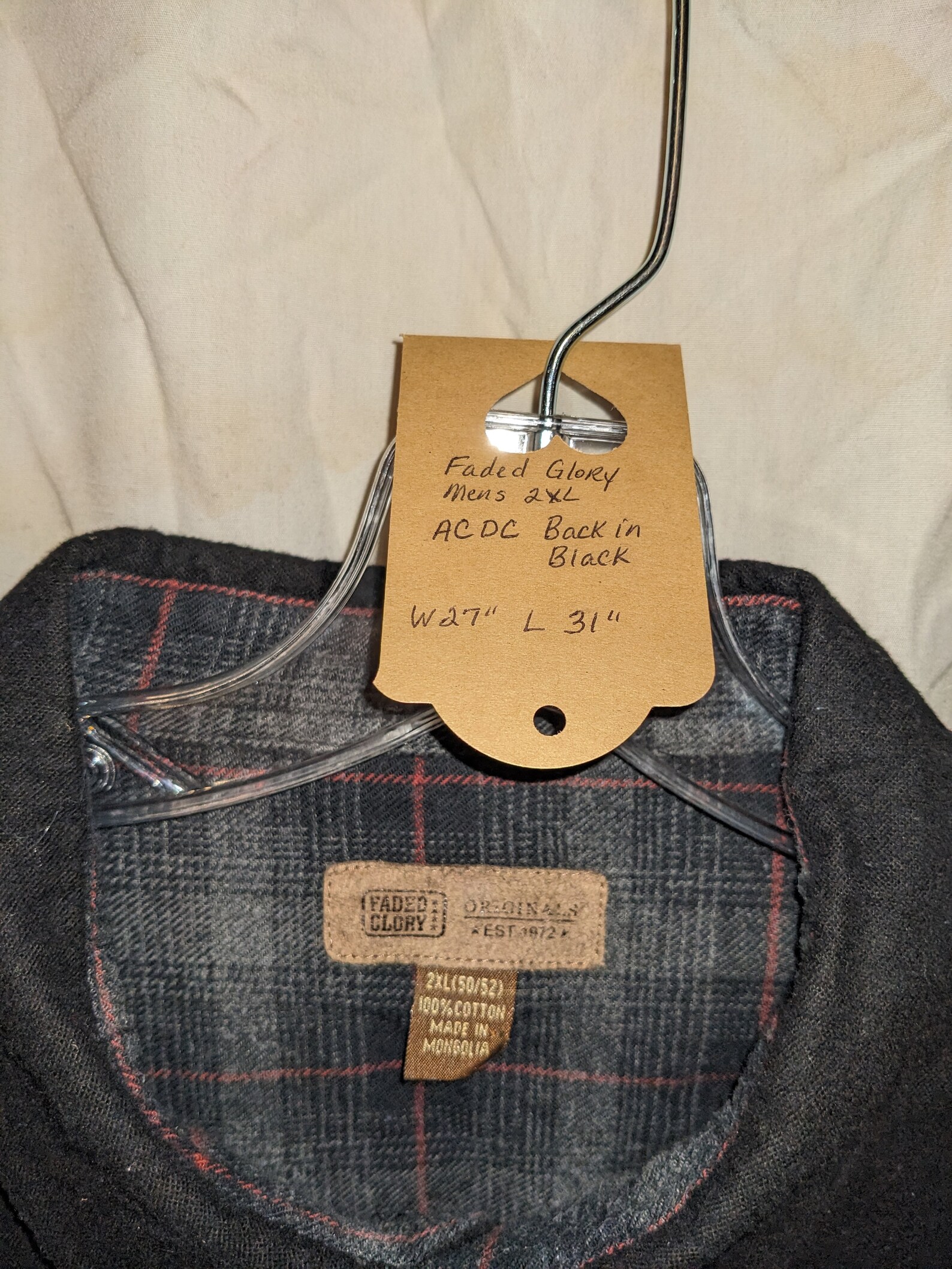 AC DC Back in Black : Handcrafted Shacket Flannel Button Down With ...