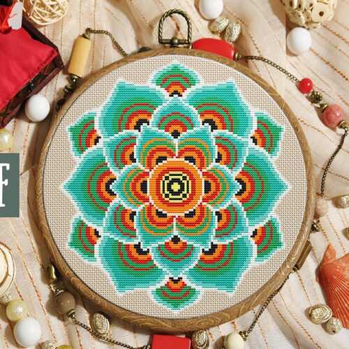 Blue Mandala Cross Stitch Pattern Modern Cross Stitch Mandala | Etsy