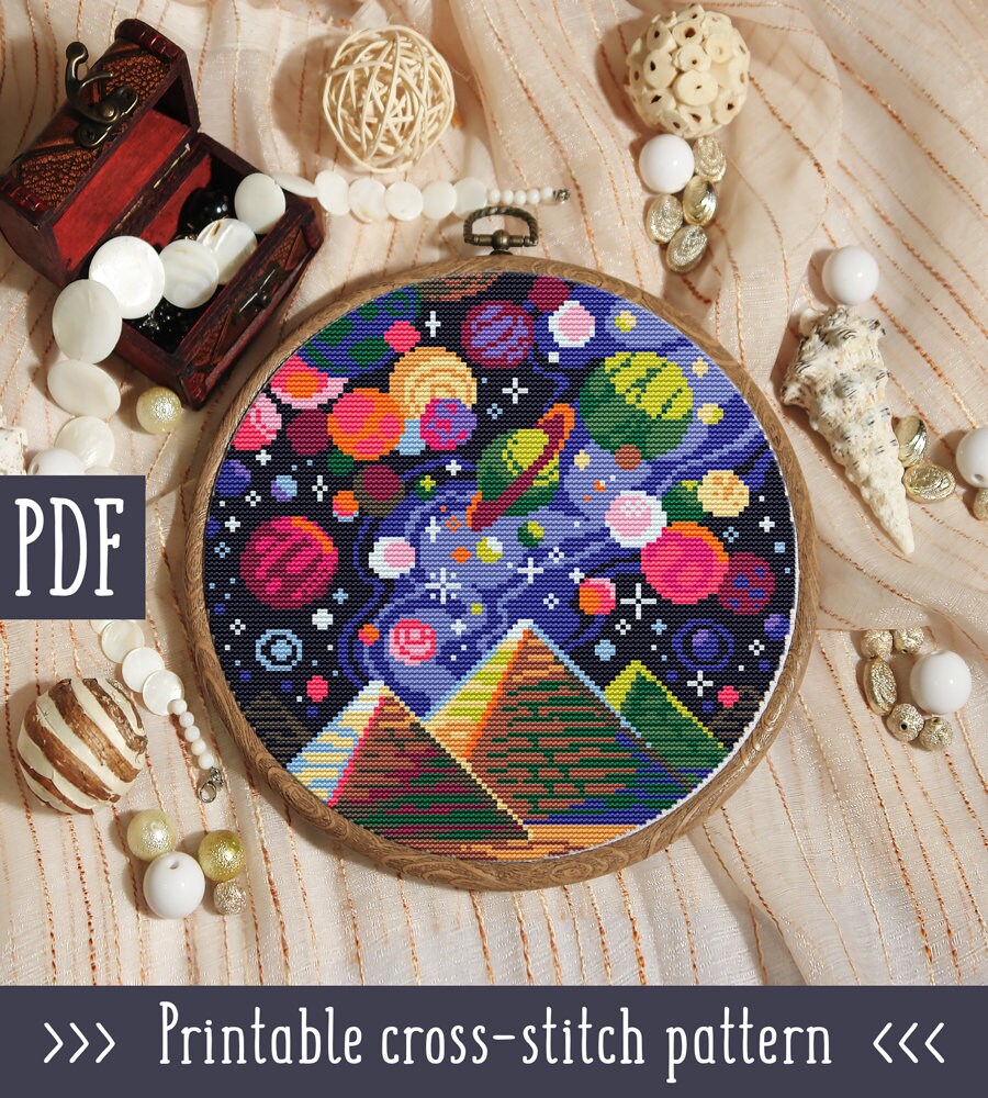 Space cross stitch pattern Modern cross stitch pattern Etsy Space themed cross stitch pattern