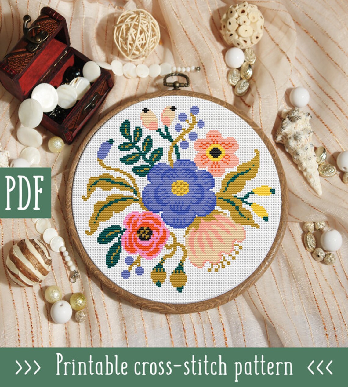 Flower cross stitch pattern. Floral cross stitch pattern. Etsy