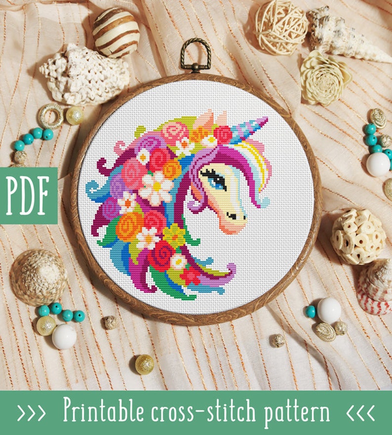 Modern cross stitch pattern. Unicorn cross stitch pattern. Etsy