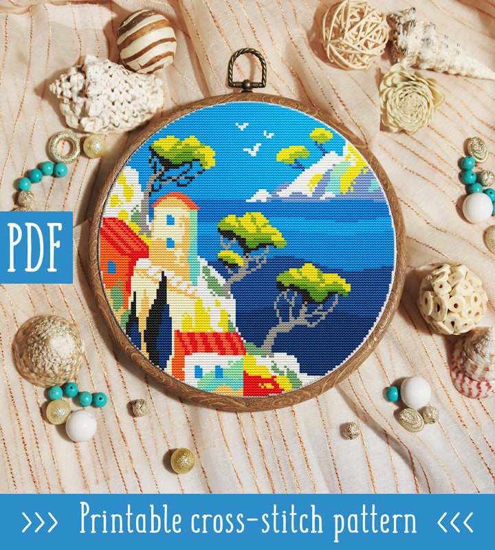 Sea cross stitch pattern City cross stitch pattern Summer cross stitch pattern Modern cross stitch pattern