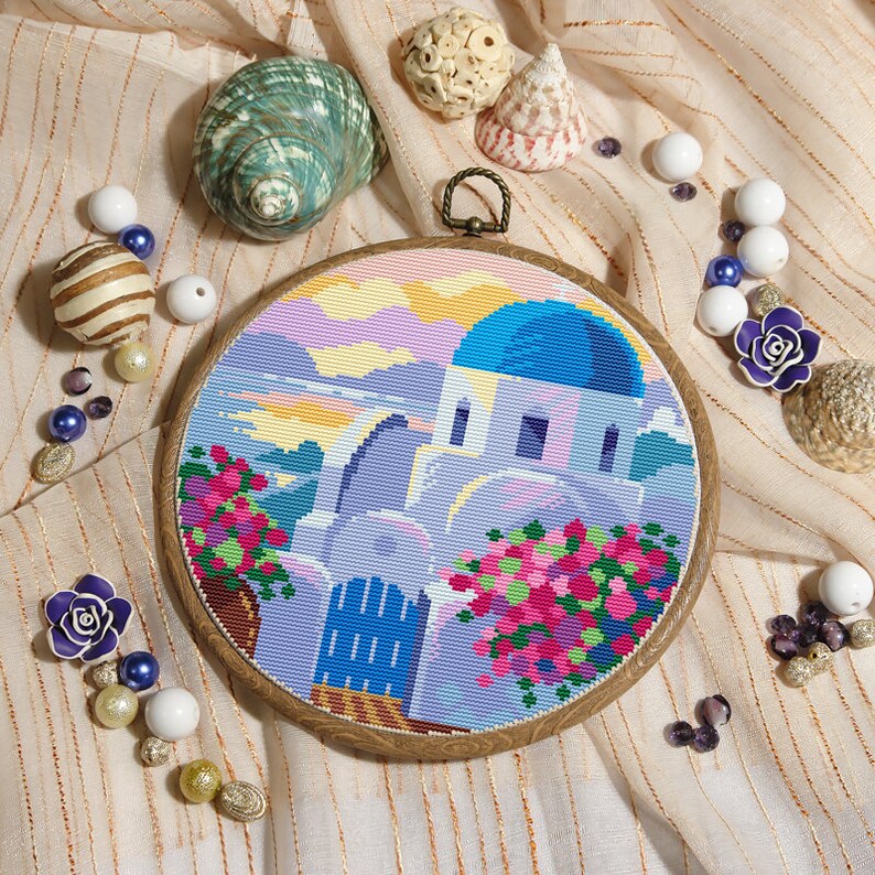 Modern cross stitch pattern. Greece cross stitch pattern. City Etsy