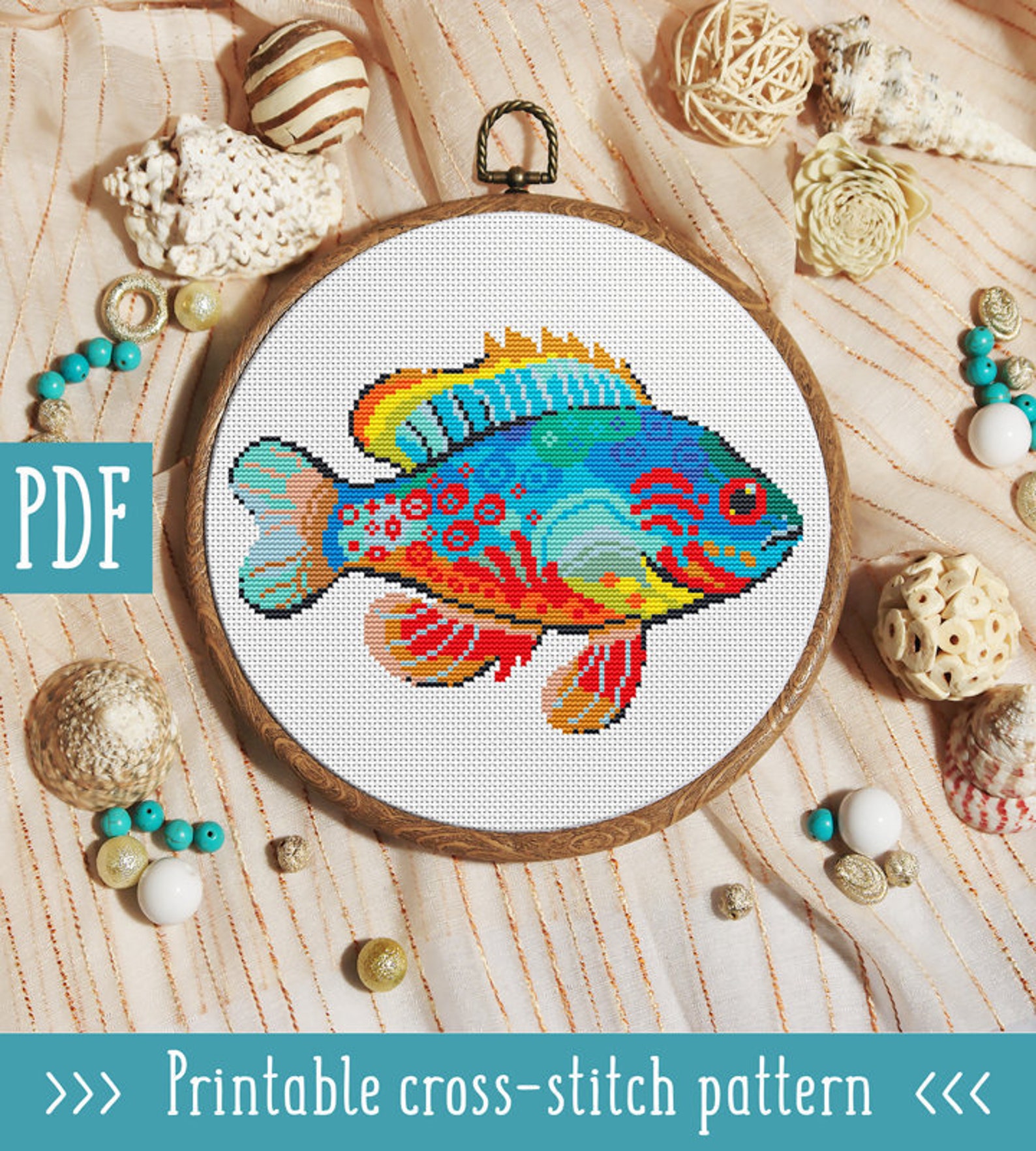Modern cross stitch pattern. Fish cross stitch pattern. Sea Etsy