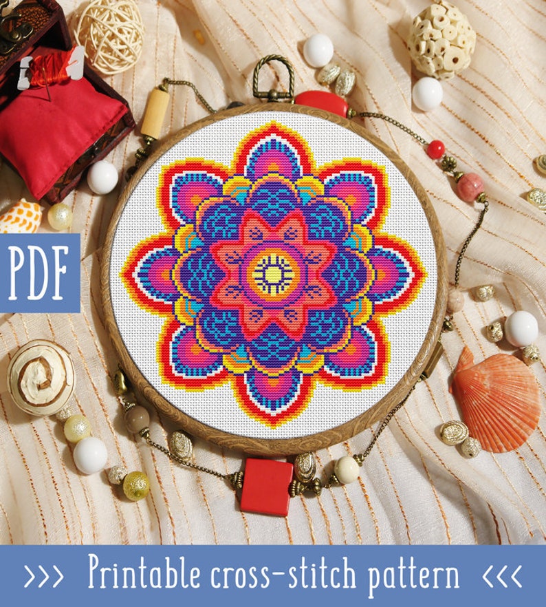 Modern cross stitch pattern. Mandala cross stitch. Flower | Etsy