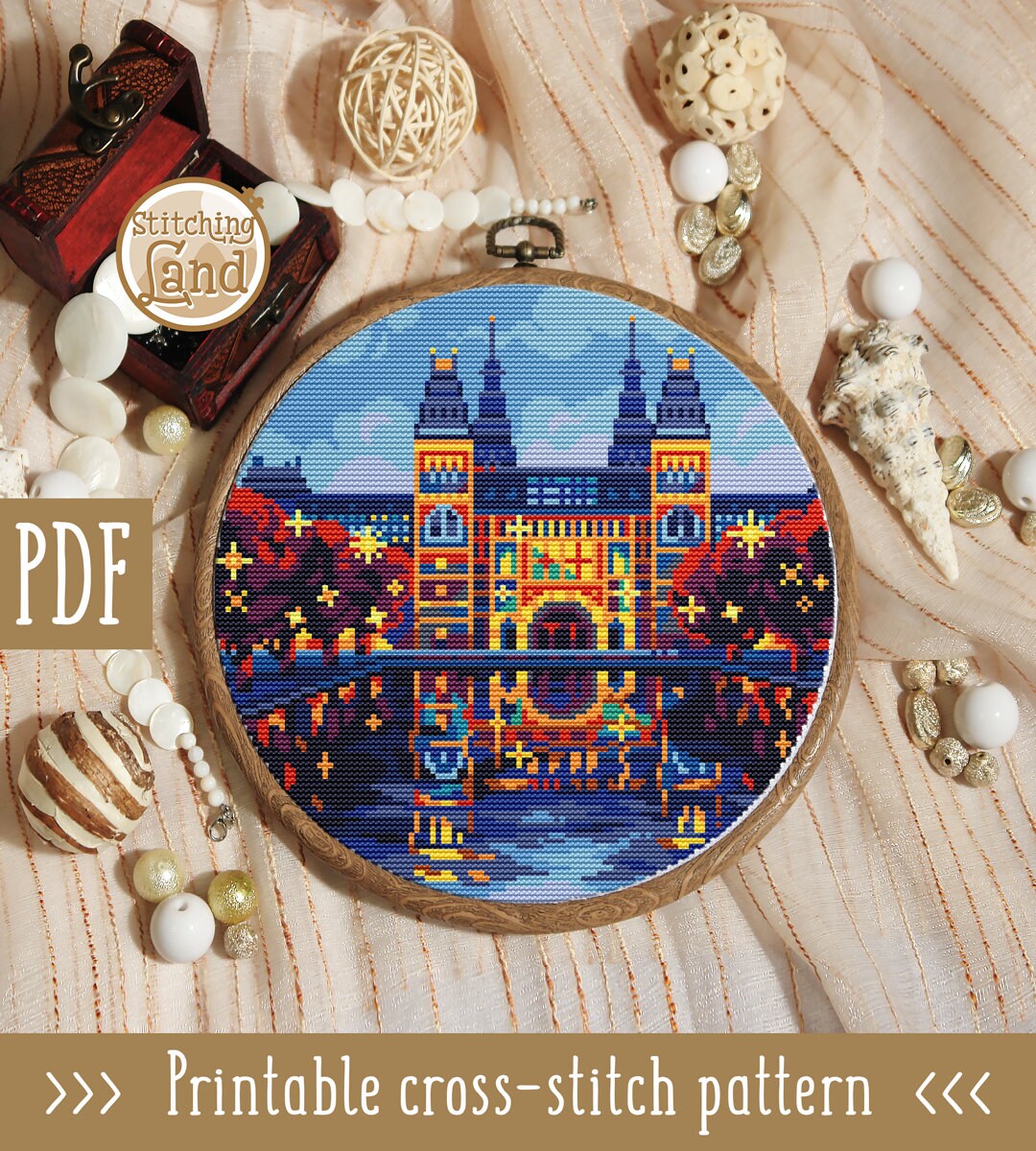Modern cross stitch pattern. Europe cross stitch pattern. City Etsy
