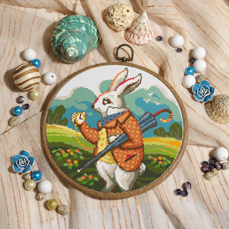 Modern cross stitch pattern. Rabbit cross stitch pattern. Etsy