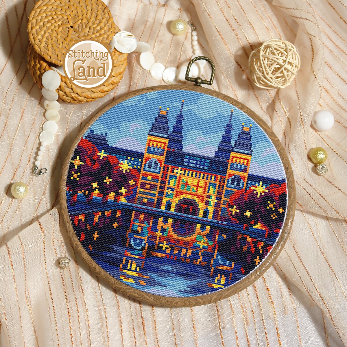 Modern cross stitch pattern. Europe cross stitch pattern. City Etsy