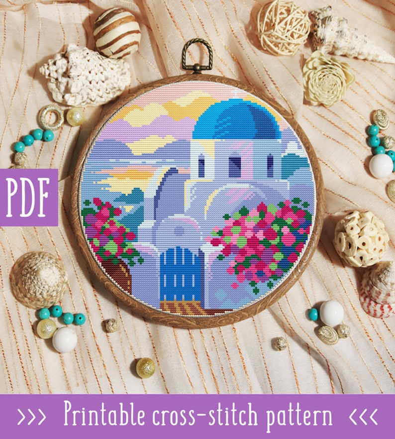 Modern cross stitch pattern. Greece cross stitch pattern. City Etsy