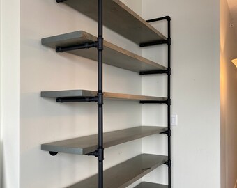 Item # 515, 3/4" Shelving unit,  Industrial pipe Floor and Wall supported Wall unit