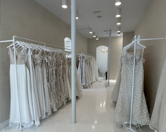 Item # 623, Bridal Shop racking, Industrial 3/4" Heavy Duty Steel Pipe Commercial Display Rack Finished in Off White, Retail