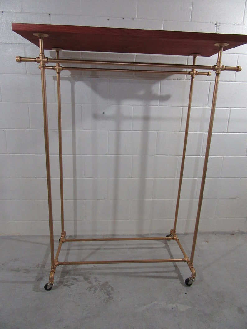 Item 216, 3/4 DOUBLE Rolling Retail Rack WITH SHELF, Industrial steel pipe, Heavy Duty, retail display, Clothes rack, rail, Pipe rack image 2