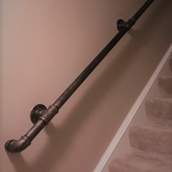 Item #19834, (OUTSIDE Diameter is 1.05") Handrail with Returns, Stairs rail, Loft, Bar Foot Rail, Industrial, Steampunk, Pipe handrail