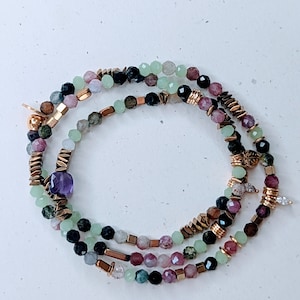 2 IN 1 TOURMALINE stretch bracelet • Elastic women&#39;s bracelets • Stackable bracelets • Multi-row necklace • Pearl necklace • Women&#39;s gift