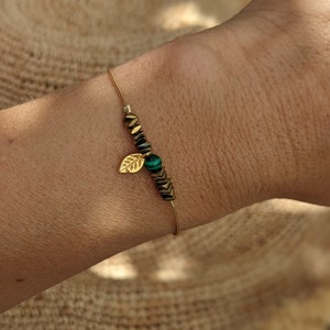 Minimalist cord bracelet • lobster clasp • cord and malachite jewelry • adjustable bracelet •