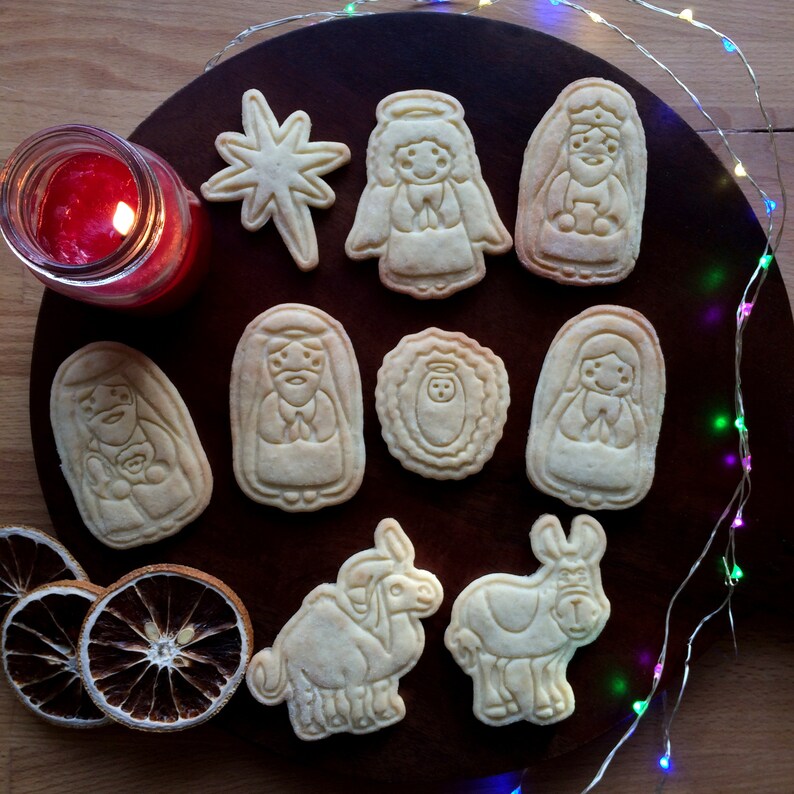 Nativity scene cookie cutter set of 9. Christmas cookie stamp. Etsy