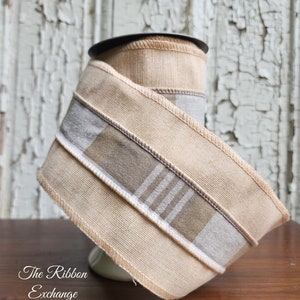 4 inch wired ribbon, d. Stevens Ribbon, Designer ribbon, Luxury wired ribbon, wired ribbon by the roll, Fall Ribbon, Neutral Decor