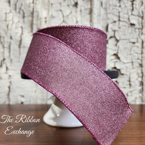 2.5 inch ribbon, Wired ribbon, Christmas wired ribbon, Christmas ribbon, rose pink, glitter ribbon
