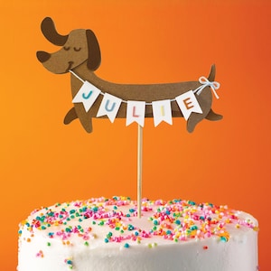 Cake topper chien mignon pour anniversaire enfant - décoration de gâteau personnalisé prénom au choix - décoration d'anniversaire bébé